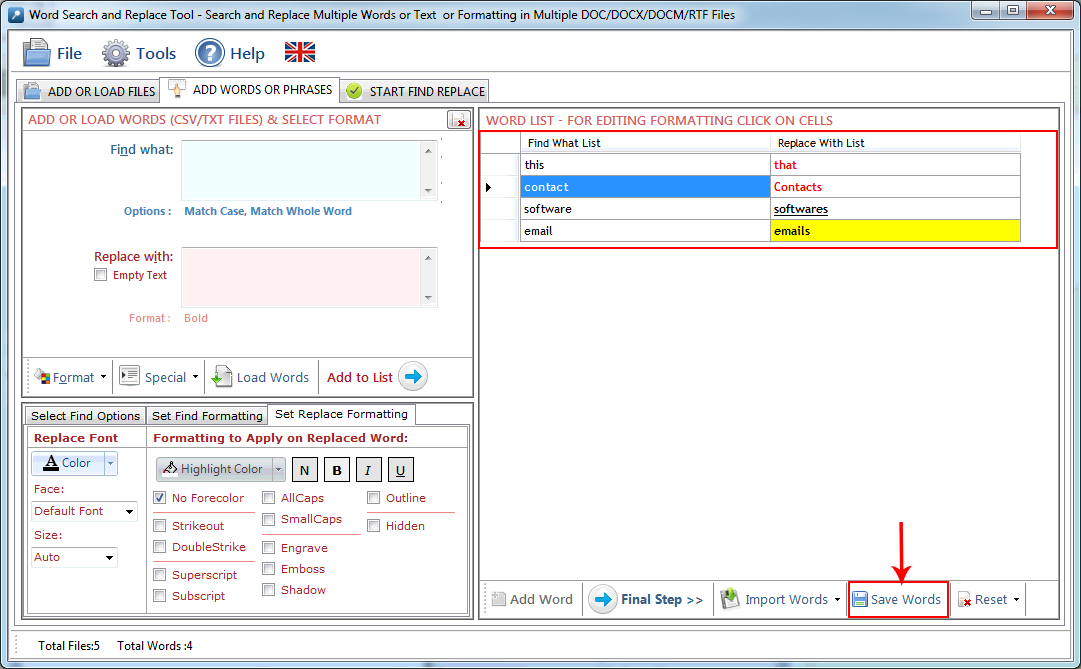 Word Search and Replace Tool